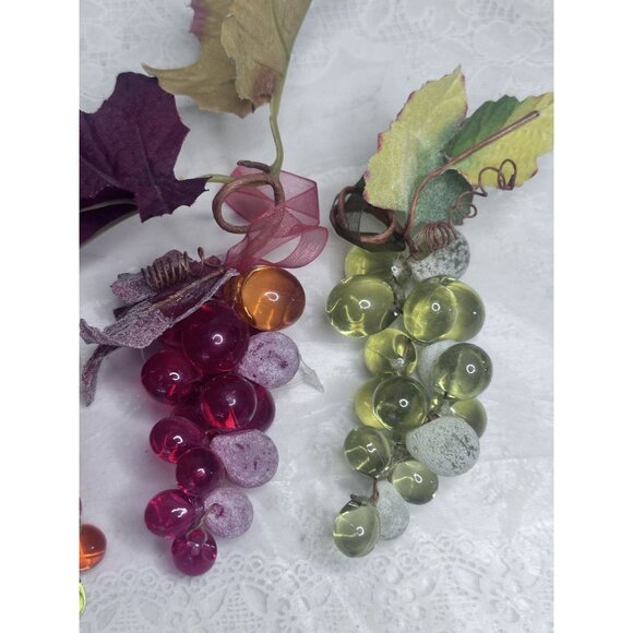 Grape Lucite Acrylic Clusters Sugar MCM Ribbon Leave Accents Decor Set of 5 - Picture 16 of 16
